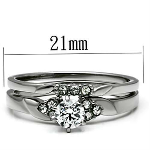 Jewellery Kingdom Wedding Engagement Set Band Ladies Cubic Zirconia Stainless Steel 2 Pieces Ring (Silver) - Engagement Rings - British D'sire