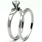 Jewellery Kingdom Wedding Engagement Set Band Ladies Cubic Zirconia Stainless Steel 2 Pieces Ring (Silver) - Engagement Rings - British D'sire