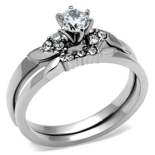 Jewellery Kingdom Wedding Engagement Set Band Ladies Cubic Zirconia Stainless Steel 2 Pieces Ring Secondary image