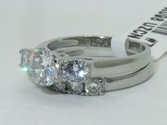 Jewellery Kingdom Wedding Engagement Set Cubic Zirconia Stainless Steel Band Ring (Silver) - Engagement Rings - British D'sire