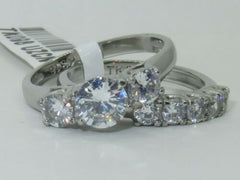 Jewellery Kingdom Wedding Engagement Set Cubic Zirconia Stainless Steel Band Ring (Silver) - Engagement Rings - British D'sire