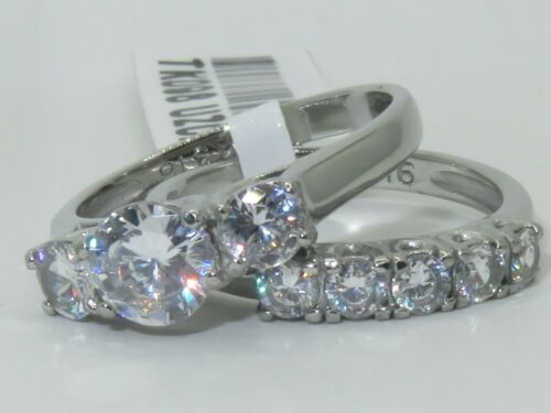 Jewellery Kingdom Wedding Engagement Set Cubic Zirconia Stainless Steel Band Ring (Silver) - Engagement Rings - British D'sire