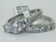 Jewellery Kingdom Wedding Engagement Set Cubic Zirconia Stainless Steel Band Ring (Silver) - Engagement Rings - British D'sire