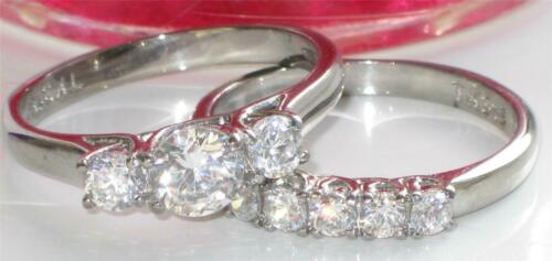Jewellery Kingdom Wedding Engagement Set Ladies Stainless Steel Cz Three Stone 2pcs Silver Ring Secondary image