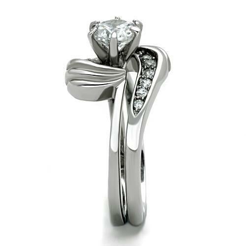 Jewellery Kingdom Wedding Engagement Set Stainless Steel Ladies 1 carat 2 Pcs Ring (Silver) - Jewelry Rings - British D'sire