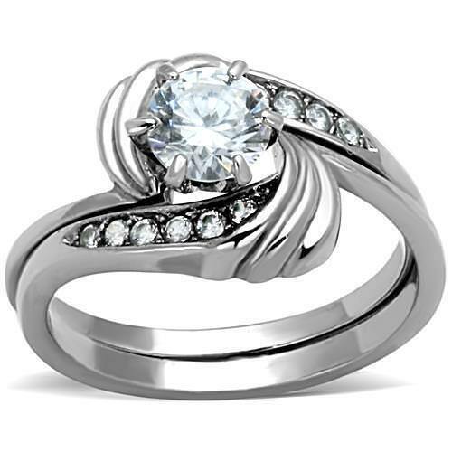 Jewellery Kingdom Wedding Engagement Set Stainless Steel Ladies 1 carat 2 Pcs Ring (Silver) - Jewelry Rings - British D'sire Main image