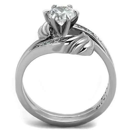 Jewellery Kingdom Wedding Engagement Set Stainless Steel Ladies 1 carat 2 Pcs Ring (Silver) - Jewelry Rings - British D'sire