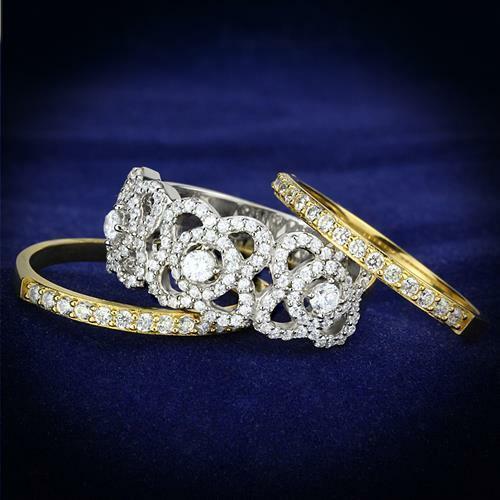 Jewellery Kingdom Wedding Full Eternity Sterling Silver Ladies Gold Stacking Bands Ring Secondary image