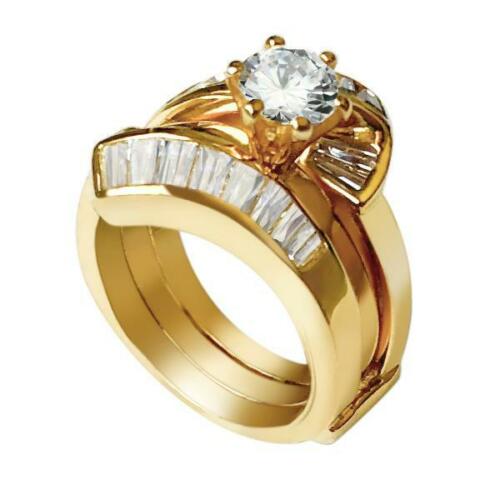 Jewellery Kingdom Wedding Set Cz Guard Sterling Silver Engagement Solitaire Ring (Gold) - Jewelry Rings - British D'sire