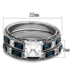 Jewellery Kingdom Wedding Set Sapphire Emerald Princess Simulated Diamonds Steel Ring (Silver) - Jewelry Rings - British D'sire