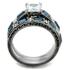Jewellery Kingdom Wedding Set Sapphire Emerald Princess Simulated Diamonds Steel Ring (Silver) - Jewelry Rings - British D'sire