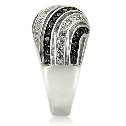 Jewellery Kingdom White CZ Half Dome Pave Sparkling Realistic Silver Ladies Black Ring - Jewelry Rings - British D'sire Main image