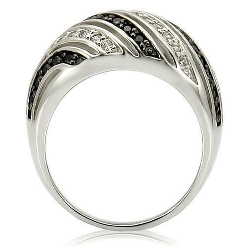 Jewellery Kingdom White CZ Half Dome Pave Sparkling Realistic Silver Ladies Black Ring Secondary image