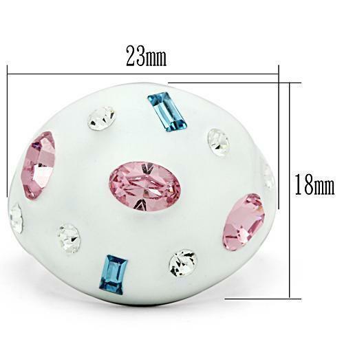 Jewellery Kingdom White Dome Pink Sapphire Blue Topaz Stainless Steel Cocktail Ring (Silver) - Jewelry Rings - British D'sire