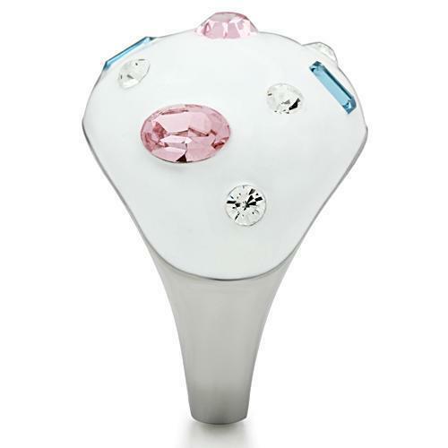 Jewellery Kingdom White Dome Pink Sapphire Blue Topaz Stainless Steel Cocktail Ring (Silver) - Jewelry Rings - British D'sire