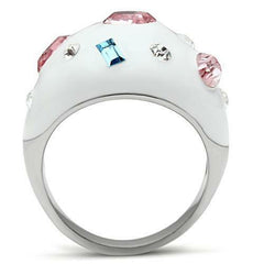 Jewellery Kingdom White Dome Pink Sapphire Blue Topaz Stainless Steel Cocktail Ring (Silver) - Jewelry Rings - British D'sire
