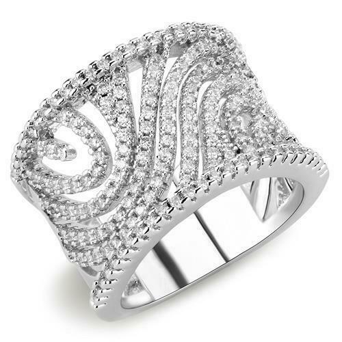 Jewellery Kingdom Wide Band Cubic Zirconia Rhodium Pave Sparkling Ladies Ring (Silver) - Jewelry Rings - British D'sire