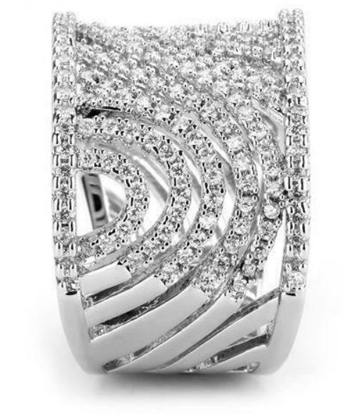 Jewellery Kingdom Wide Band Cubic Zirconia Rhodium Pave Sparkling Ladies Ring (Silver) - Jewelry Rings - British D'sire