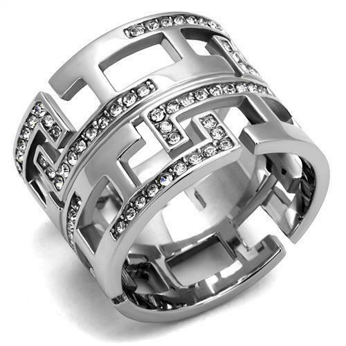 Jewellery Kingdom Wide cz Stainless Steel Comfort Ladies Lreek Key Ring Band (Silver) - Rings - British D'sire Main image