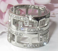 Jewellery Kingdom Wide Stainless Steel CZ Flat Ladies Greek Key Band Ring (Silver) - Rings - British D'sire