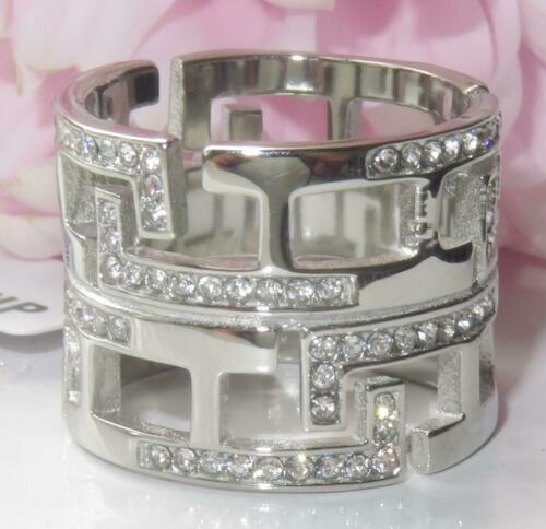 Jewellery Kingdom Wide Stainless Steel CZ Flat Ladies Greek Key Band Ring (Silver) - Rings - British D'sire
