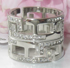Jewellery Kingdom Wide Stainless Steel CZ Flat Ladies Greek Key Band Ring (Silver) - Rings - British D'sire