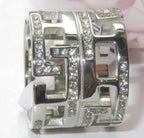 Jewellery Kingdom Wide Stainless Steel CZ Flat Ladies Greek Key Band Ring (Silver) - Rings - British D'sire