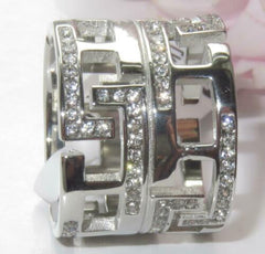 Jewellery Kingdom Wide Stainless Steel CZ Flat Ladies Greek Key Band Ring (Silver) - Rings - British D'sire