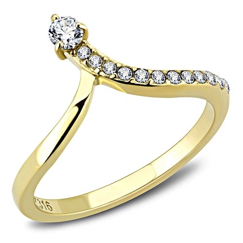 Jewellery Kingdom Wishbone Ladies Cubic Zirconia Elegant 18kt Steel Cubic Zirconia Pave Ring (Gold) - Jewelry Rings - British D'sire