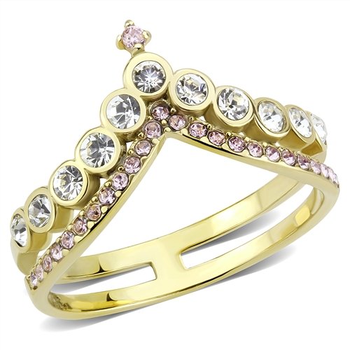 Jewellery Kingdom Wishbone Ladies Sapphire Cubic Zirconia Stainless Steel Ring (Gold & Pink) - Jewelry Rings - British D'sire Main image