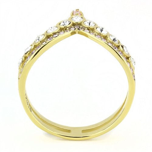 Jewellery Kingdom Wishbone Ladies Sapphire Cubic Zirconia Stainless Steel Ring (Gold & Pink) - Jewelry Rings - British D'sire