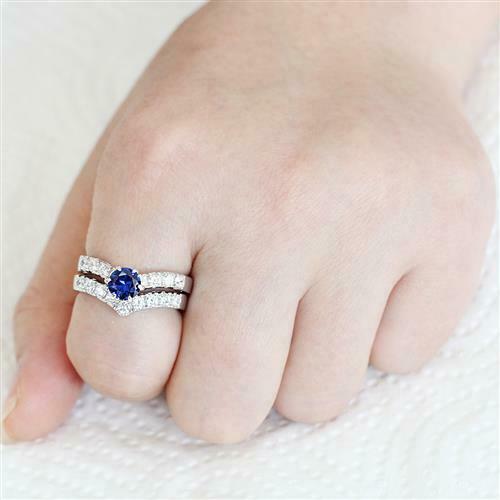 Jewellery Kingdom Wishbone Sapphire Ladies Engagement Wedding Band Ring Set (Silver &Blue) Secondary image