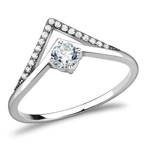 Jewellery Kingdom Wishbone Solitaire Band Cubic Zirconia Flat Stainless Steel Ring - Jewelry Rings - British D'sire Main image