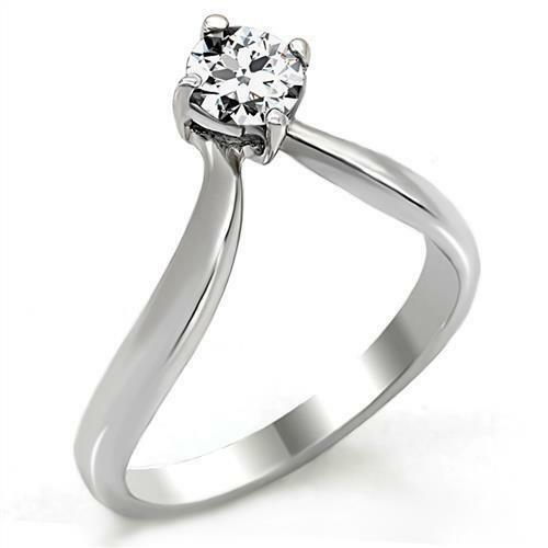 Jewellery Kingdom Wishbone Solitaire Stainless Steel Cubic Zirconia Ladies Ring (Silver) - Engagement Rings - British D'sire Main image