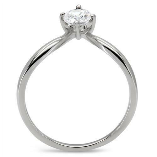 Jewellery Kingdom Wishbone Solitaire Stainless Steel Cubic Zirconia Ladies Ring (Silver) - Engagement Rings - British D'sire
