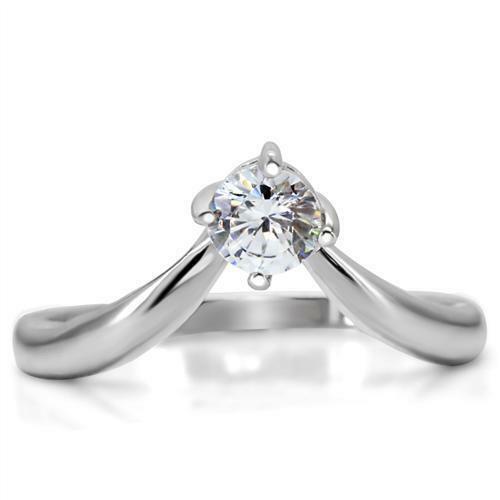Jewellery Kingdom Wishbone Solitaire Stainless Steel Cubic Zirconia Ladies Ring (Silver) - Engagement Rings - British D'sire