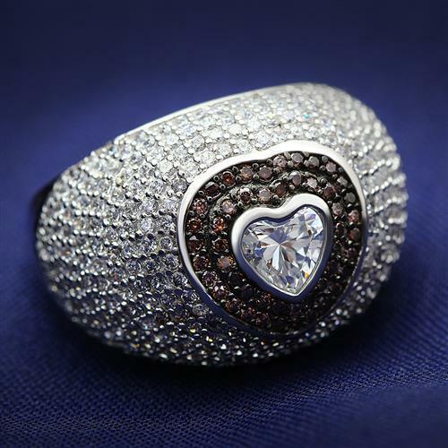 Jewellery Kingdom Womens Heart Dome Sterling Silver Simulated Diamond Micro Pave Ring - Jewelry Rings - British D'sire Main image