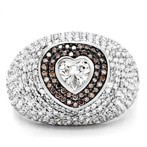Jewellery Kingdom Womens Heart Dome Sterling Silver Simulated Diamond Micro Pave Ring - Jewelry Rings - British D'sire