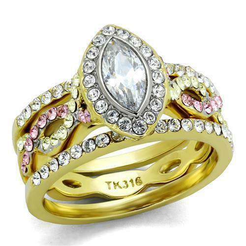 Jewellery Kingdom Women's Marquise 18KT Gold Simulated Diamond Ring Set - Jewelry Rings - British D'sire