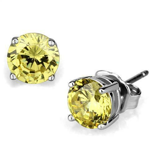 Jewellery Kingdom Yellow Citrine Cubic Zirconia Stainless Steel Studs Earrings (Silver) - Earrings - British D'sire Main image