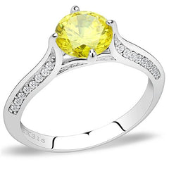 Jewellery Kingdom Yellow Cubic Zirconia Accents Stainless Steel Silver Ladies Engagement Citrine Ring - Engagement Rings - British D'sire