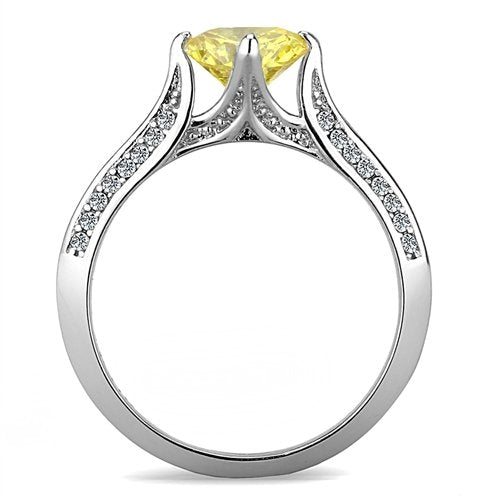Jewellery Kingdom Yellow Cubic Zirconia Accents Stainless Steel Silver Ladies Engagement Citrine Ring - Engagement Rings - British D'sire