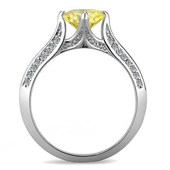 Jewellery Kingdom Yellow Cubic Zirconia Accents Stainless Steel Silver Ladies Engagement Citrine Ring - Engagement Rings - British D'sire