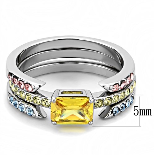 Jewellery Kingdom Yellow Emerald Cut Cubic Zirconia Wedding Band Engagement Multi Ladies Citrine Ring Set Secondary image