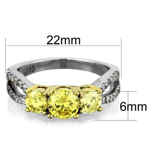 Jewellery Kingdom YellowThree Stone Cubic Zirconia Gold Stainless Steel Ladies Citrine Ring - Jewelry Rings - British D'sire