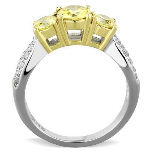 Jewellery Kingdom Yellow Three Stone Cubic Zirconia Gold Stainless Steel Ladies Citrine Ring Secondary image