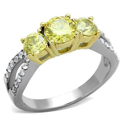 Jewellery Kingdom YellowThree Stone Cubic Zirconia Gold Stainless Steel Ladies Citrine Ring - Jewelry Rings - British D'sire Main image