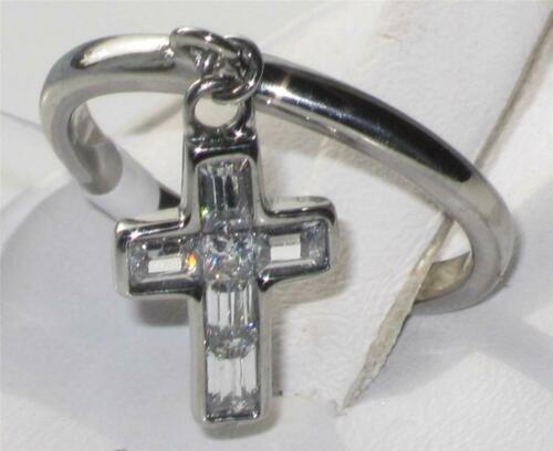 Jewellery Kingdomcross Ladies Emerald Cut Band 3mm Stainless Steel Charm Dangle Ring (Silver) - Jewelry Rings - British D'sire Main image