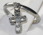Jewellery Kingdomcross Ladies Emerald Cut Band 3mm Stainless Steel Charm Dangle Ring (Silver) - Jewelry Rings - British D'sire