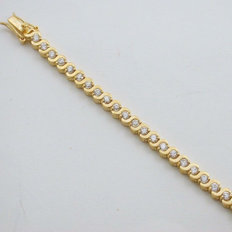Jewellery Kingdomcz Cubic Zirconia 18KT S - Bar Link 7 inches Ladies Tennis Bracelet (Gold) - Bracelets & Bangles - British D'sire